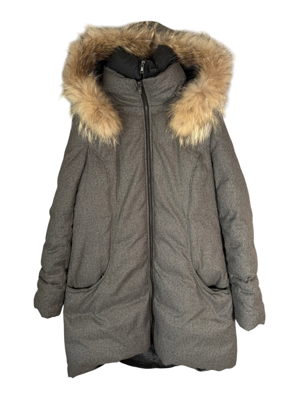 Soia & Kyo Down Double Layer Parka Real Fur Trim Grey Winter Coat XL